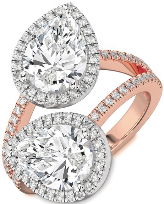 Diamond White Rose Gold Pear Two Stone Pave Ring