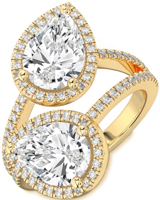 Diamond Gold Silver Pear Two Stone Pave Ring