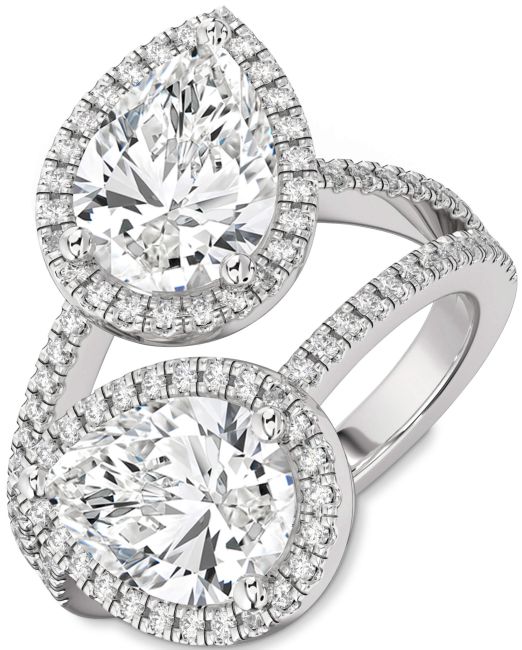 Diamond Platinum Pear Two Stone Pave Ring