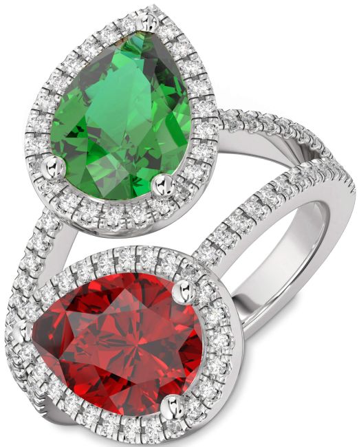 Diamond Silver Pear Two Stone Pave Promise Ring