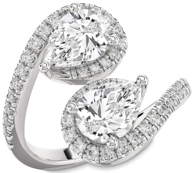 Lab Diamond Platinum Pear Two Stone Pave Ring