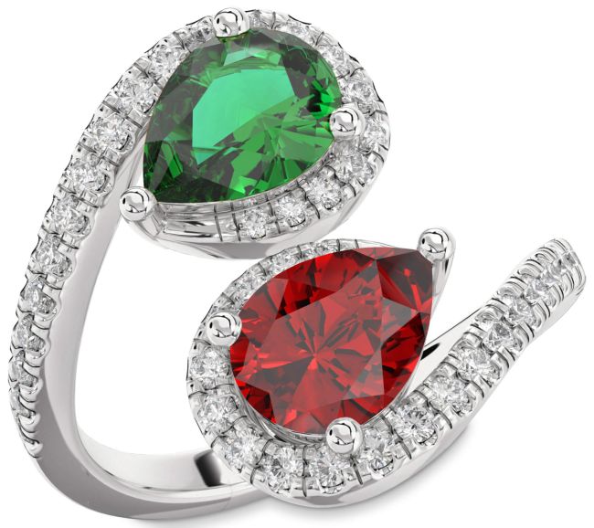 Diamond Silver Pear Two Stone Pave Promise Ring