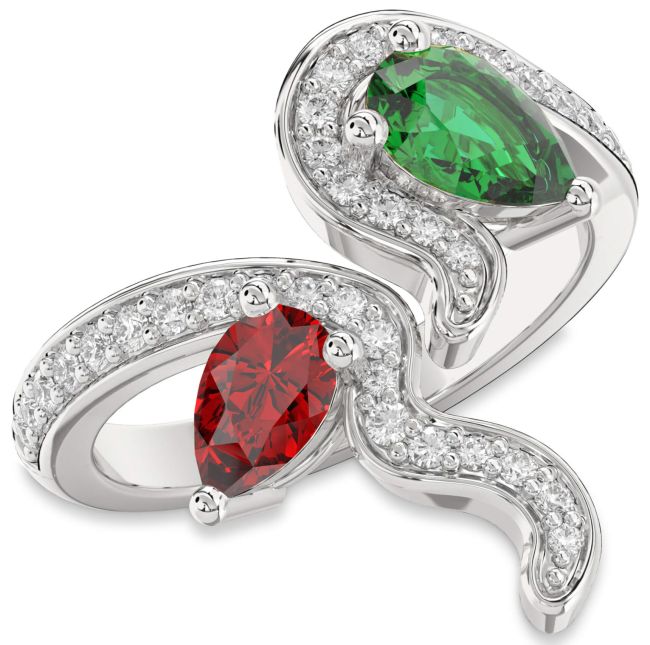 Diamond Silver Pear Two Stone Pave Promise Ring