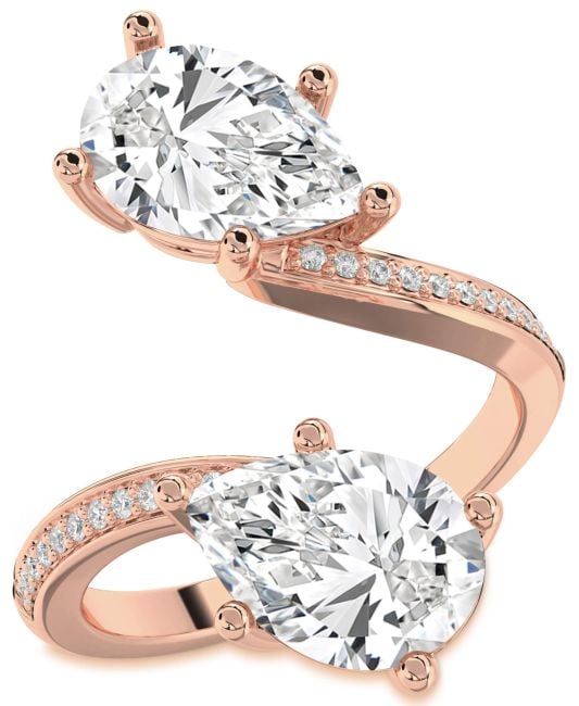 Diamond Rose Gold Pear Two Stone Pave Ring