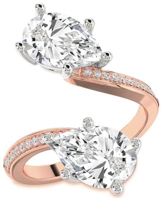 Diamond Platinum & Rose Gold Pear Two Stone Pave Ring