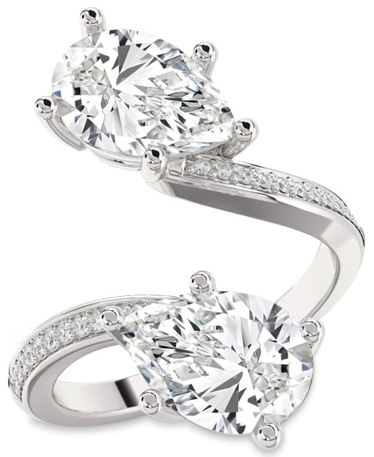 Diamond Platinum Pear Two Stone Pave Ring