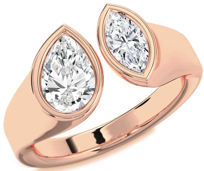 Diamond Rose Gold Silver Pear Two Stone Ring