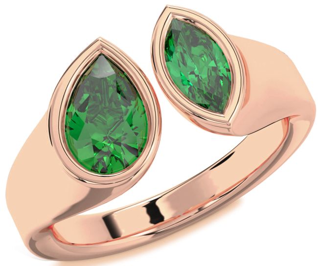 Emerald Rose Gold Pear Two Stone Birthstone Ring