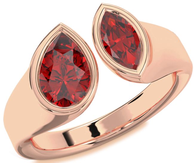 Ruby Rose Gold Pear Two Stone Birthstone Ring