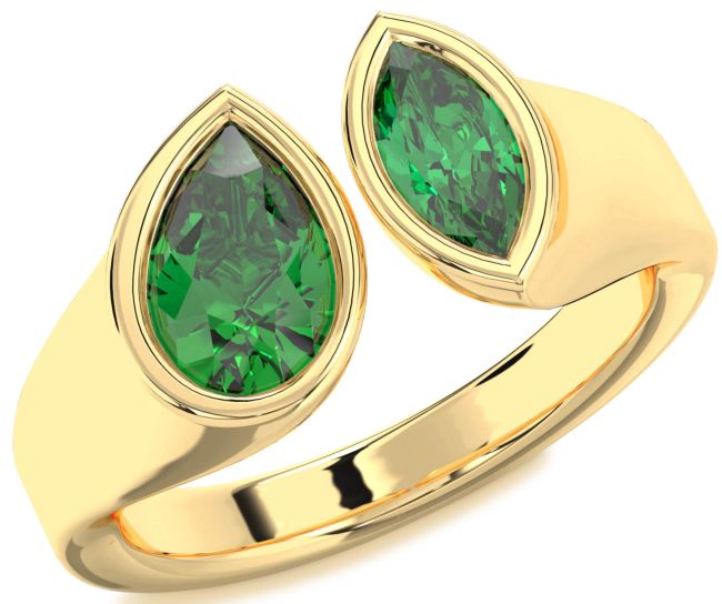 Emerald Gold Pear Two Stone Birthstone Ring