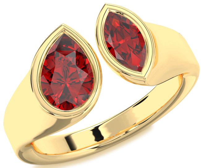 Ruby Gold Pear Two Stone Birthstone Ring