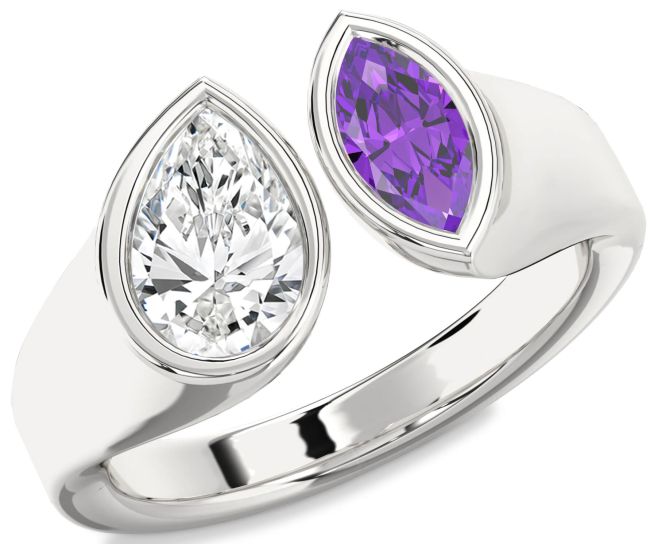 Silver Pear Two Stone Promise Ring
