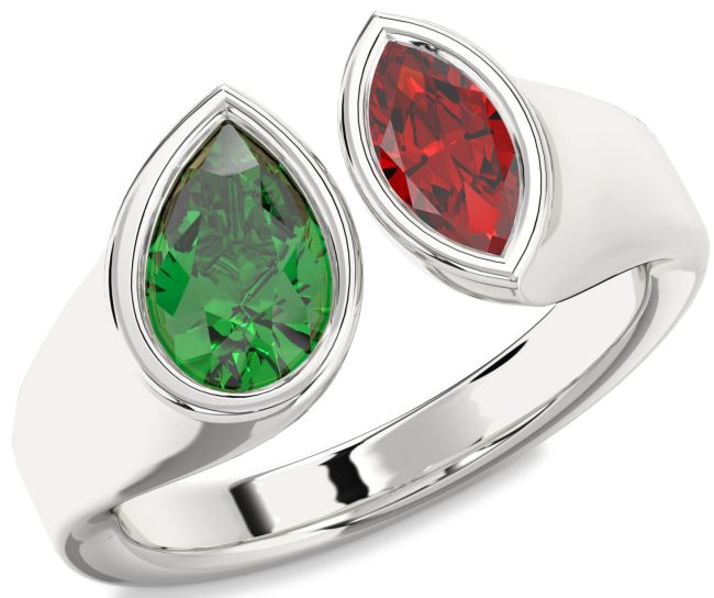 Silver Pear Two Stone Promise Ring