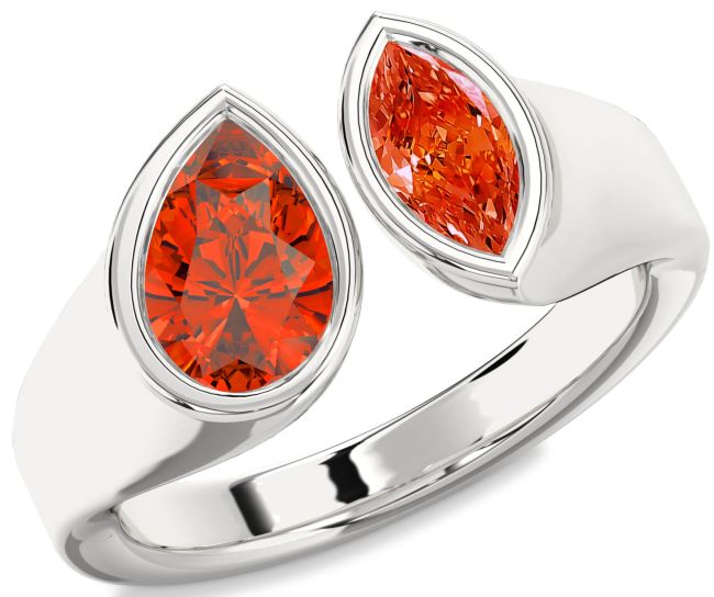 Fire Opal Platinum Pear Two Stone Ring