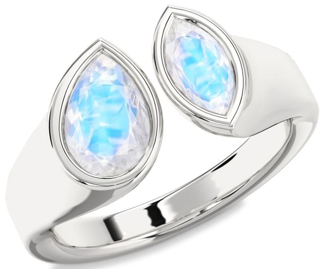 Moonstone Platinum Pear Two Stone Ring