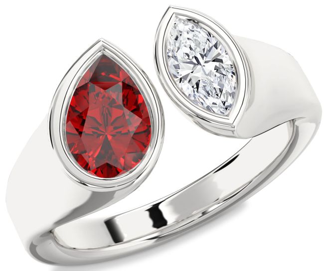 Silver Pear Two Stone Promise Ring