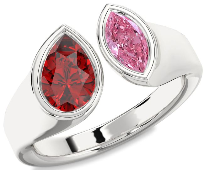 Silver Pear Two Stone Promise Ring