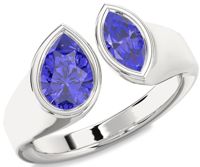 Tanzanite Platinum Pear Two Stone Ring