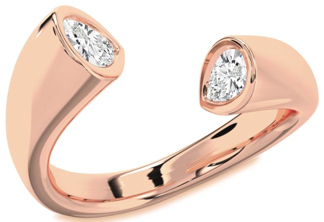 Diamond Rose Gold Silver Pear Two Stone Ring