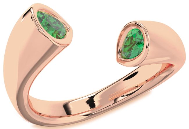 Emerald Rose Gold Pear Two Stone Birthstone Ring