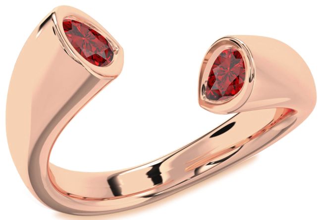 Ruby Rose Gold Pear Two Stone Birthstone Ring
