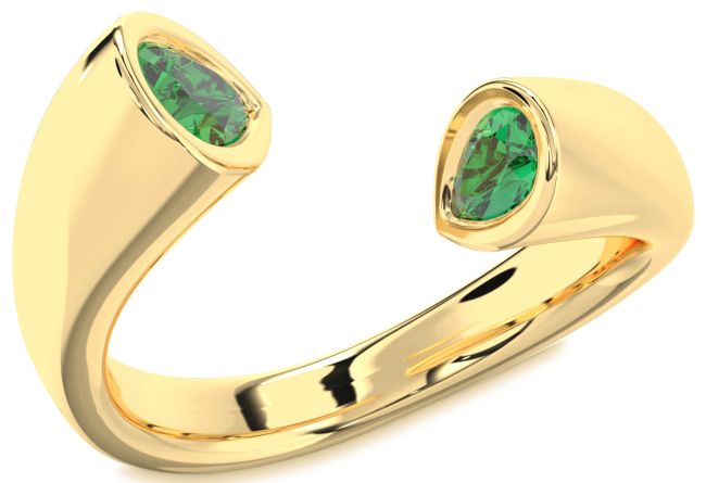 Emerald Gold Pear Two Stone Birthstone Ring
