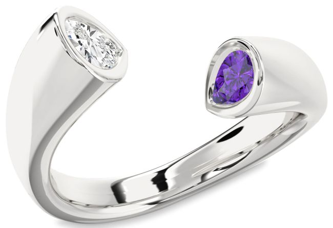 Silver Pear Two Stone Promise Ring