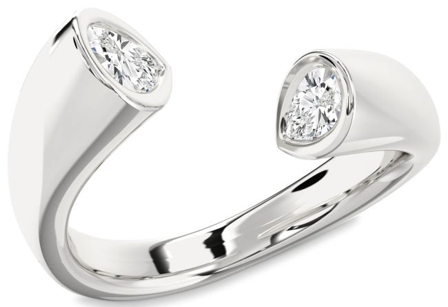Diamond Silver Pear Two Stone Ring
