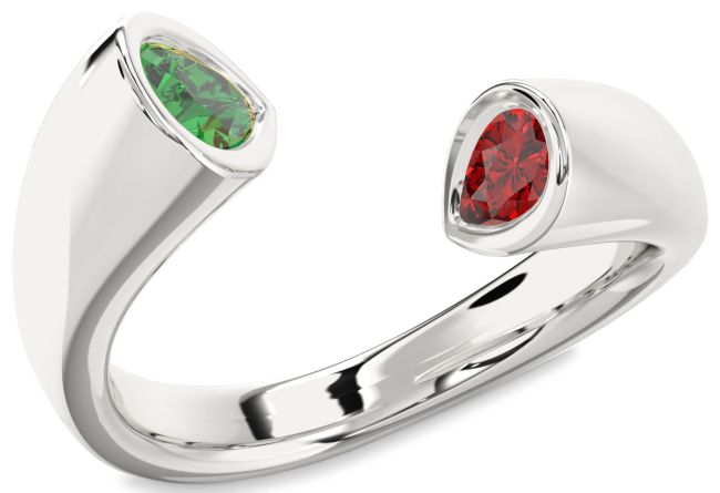 Silver Pear Two Stone Promise Ring