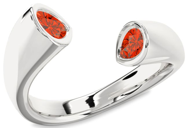 Fire Opal Platinum Pear Two Stone Ring