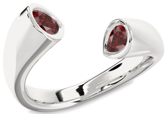 Garnet Silver Pear Two Stone Birthstone Ring