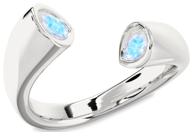 Moonstone Platinum Pear Two Stone Ring