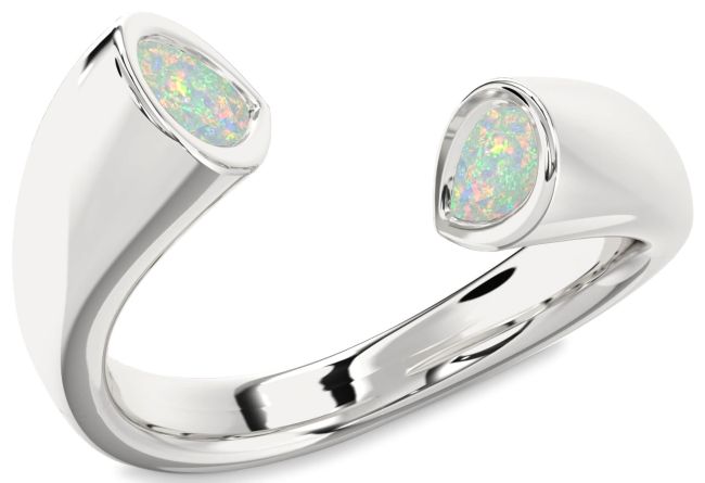 Opal Silver Pear Two Stone Birthstone Ring