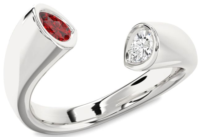 Silver Pear Two Stone Promise Ring