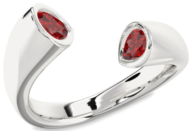 Ruby Silver Pear Two Stone Birthstone Ring