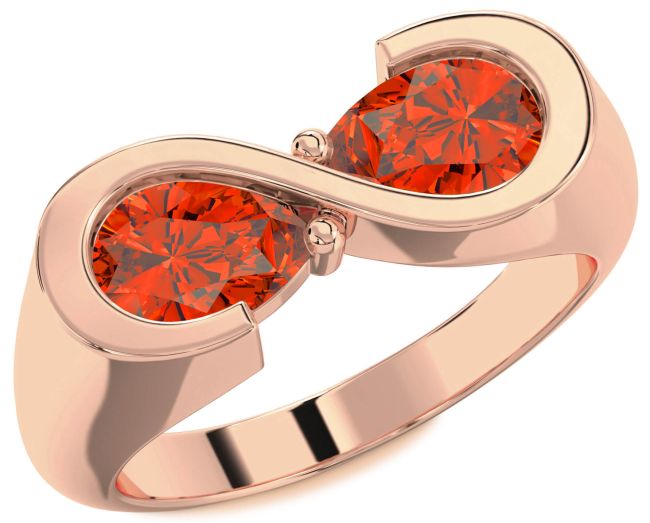 Fire Opal Rose Gold Infinity Pear Two Stone Ring