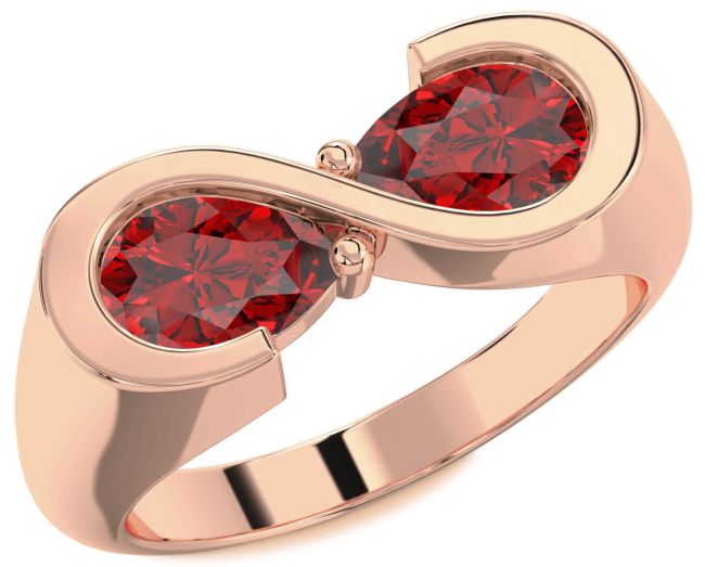 Ruby Rose Gold Silver Infinity Pear Two Stone Birthstone Ring