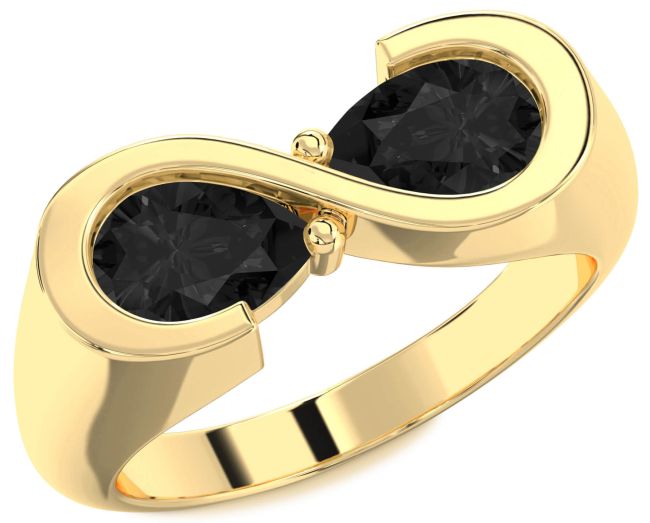 Black Diamond Gold Infinity Pear Two Stone Ring