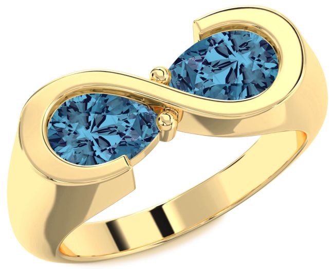 Blue Diamond Gold Infinity Pear Two Stone Ring