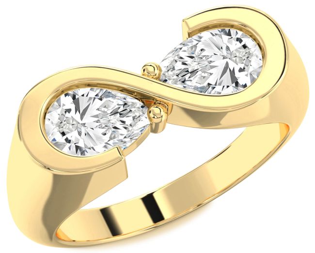 Lab Diamond Gold Infinity Pear Two Stone Ring