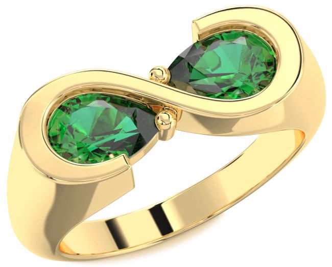 Emerald Gold Infinity Pear Two Stone Birthstone Ring