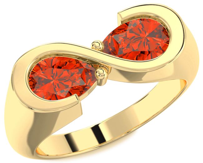 Fire Opal Gold Infinity Pear Two Stone Ring
