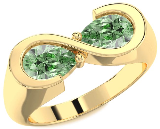 Green Diamond Gold Infinity Pear Two Stone Ring