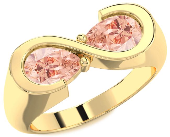 Morganite Gold Silver Infinity Pear Two Stone Ring