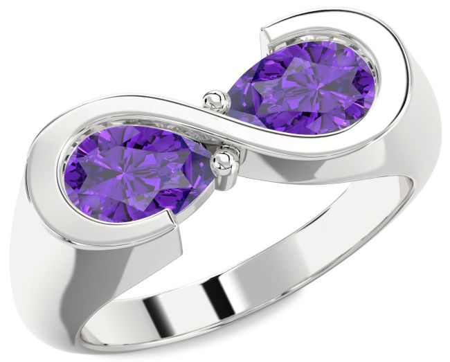 Amethyst Silver Infinity Pear Two Stone Birthstone Ring