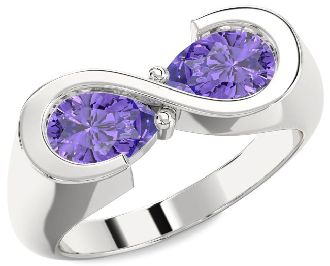 Alexandrite Silver Infinity Pear Two Stone Birthstone Ring