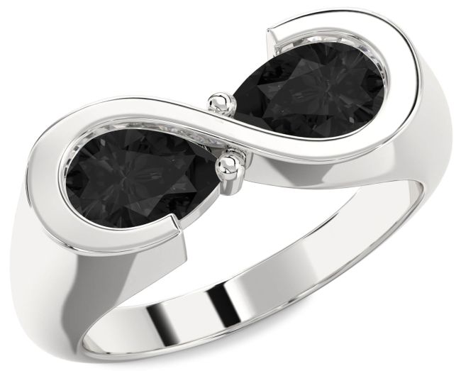 Black Diamond Silver Infinity Pear Two Stone Ring