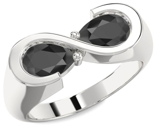 Black Onyx Silver Infinity Pear Two Stone Ring