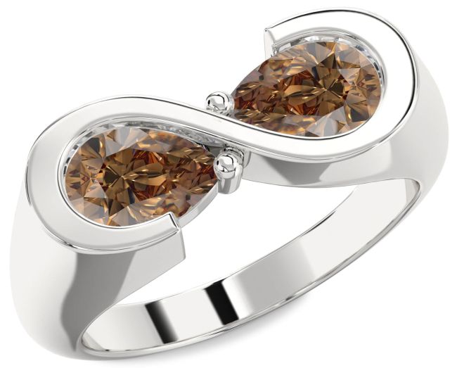 Chocolate Brown Diamond Silver Infinity Pear Two Stone Ring