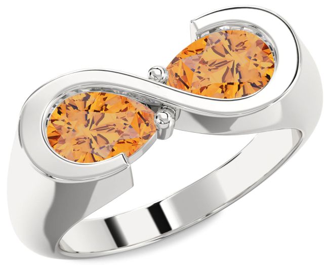 Citrine Silver Infinity Pear Two Stone Birthstone Ring